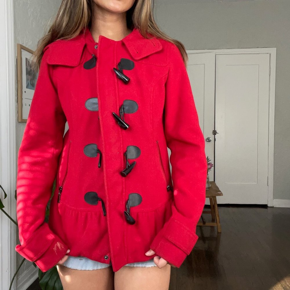 Red short Ruffled peacoat Sz. XS